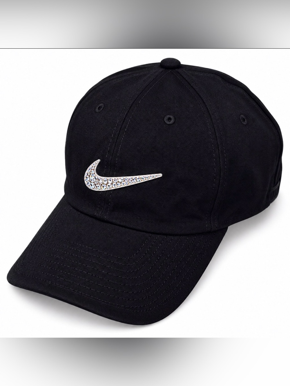 Black Nike Luxe Crystal Bling Swoosh Tick Baseball Hat New